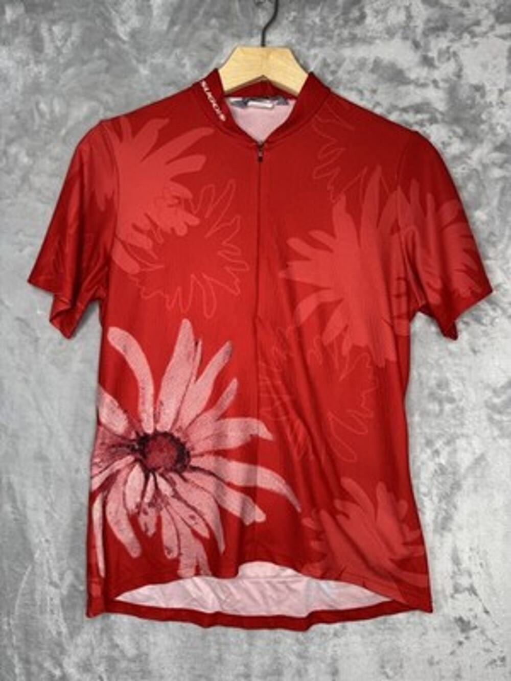 Sugoi Cycling Jersey Womens Large Red Floral Full Zip Short Sleeve Shirt Pockets